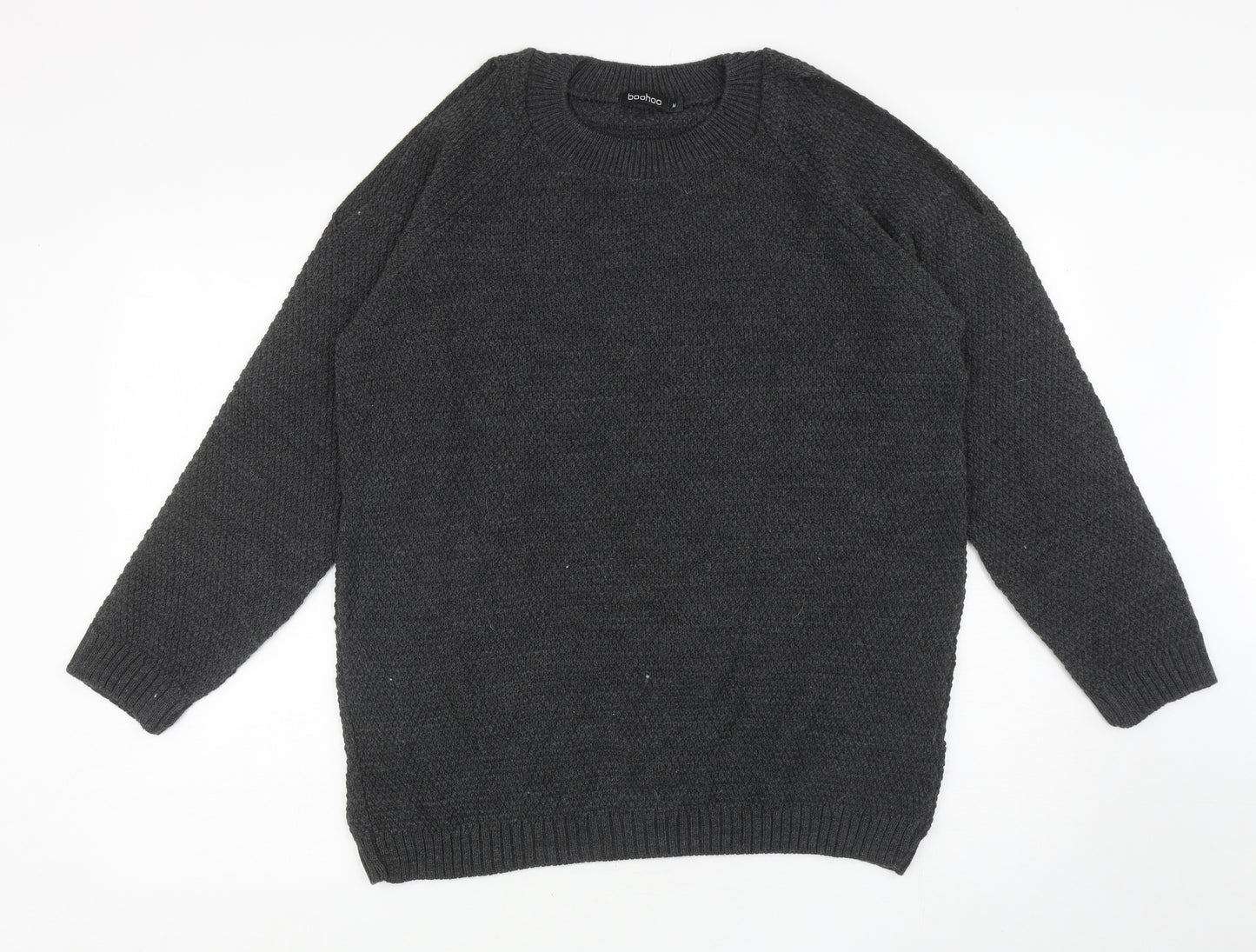 Boohoo Womens Grey Round Neck Acrylic Pullover Jumper Size M - Cut Out Shoulders