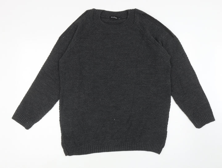 Boohoo Womens Grey Round Neck Acrylic Pullover Jumper Size M - Cut Out Shoulders