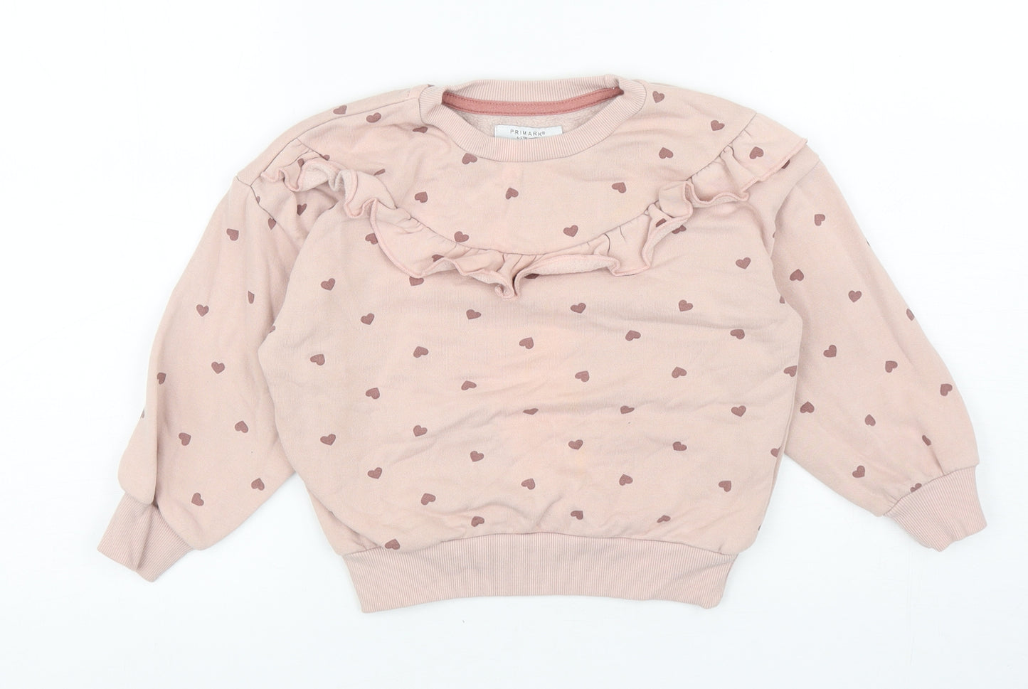 Primark Girls Pink Geometric Cotton Pullover Sweatshirt Size 4-5 Years Pullover - Heart Pattern