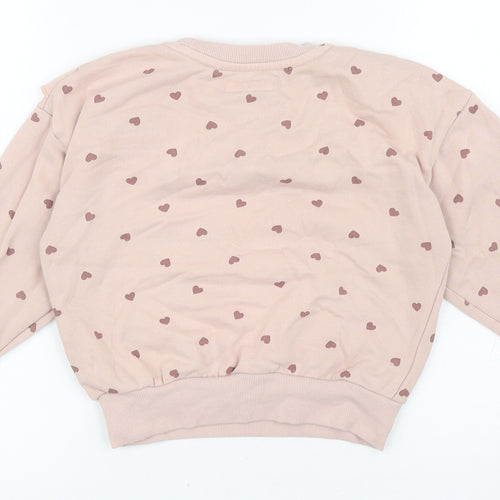 Primark Girls Pink Geometric Cotton Pullover Sweatshirt Size 4-5 Years Pullover - Heart Pattern