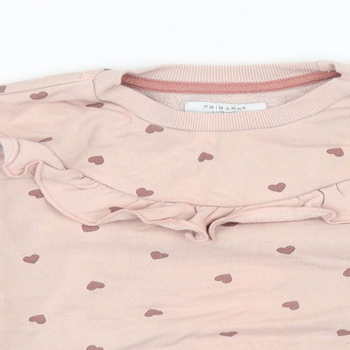 Primark Girls Pink Geometric Cotton Pullover Sweatshirt Size 4-5 Years Pullover - Heart Pattern