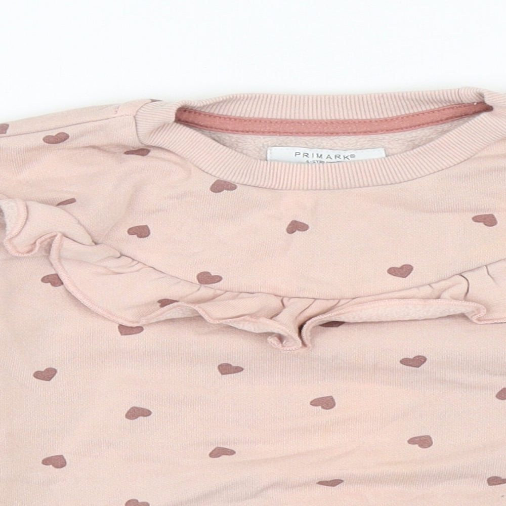 Primark Girls Pink Geometric Cotton Pullover Sweatshirt Size 4-5 Years Pullover - Heart Pattern