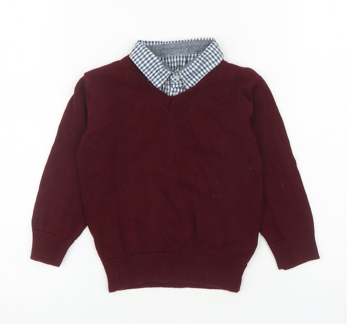 Dunnes Stores Boys Red Cotton Henley Jumper Size 18-24 Months Button