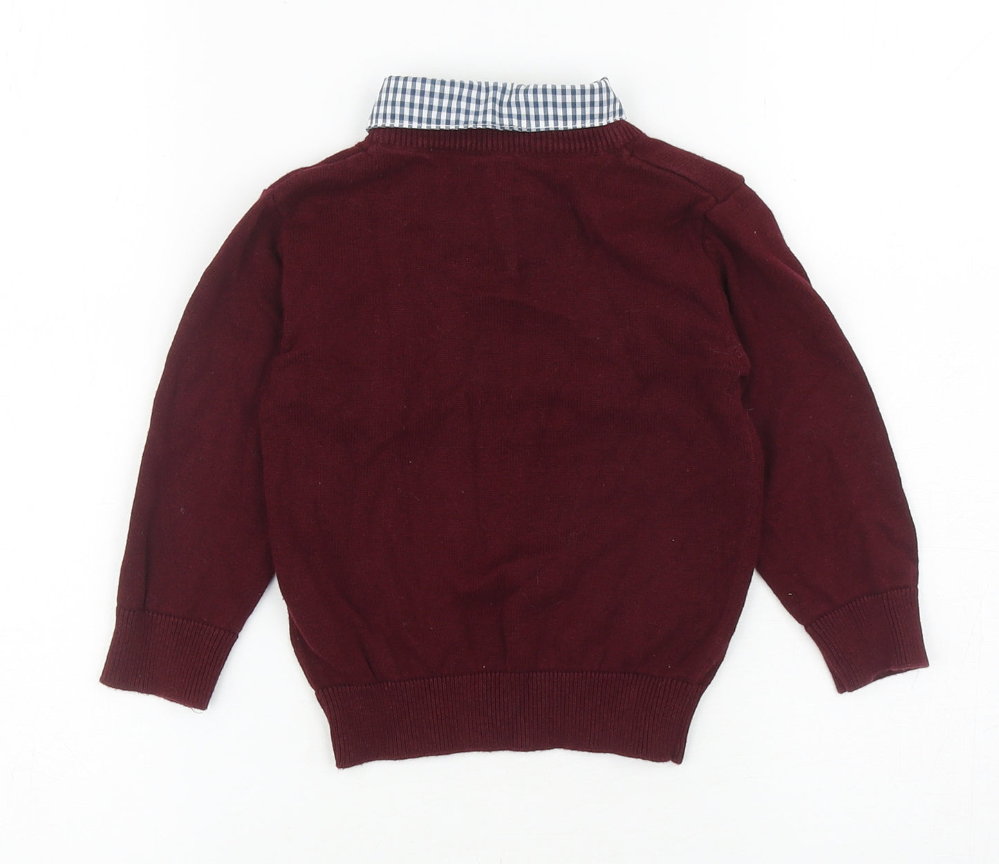 Dunnes Stores Boys Red Cotton Henley Jumper Size 18-24 Months Button