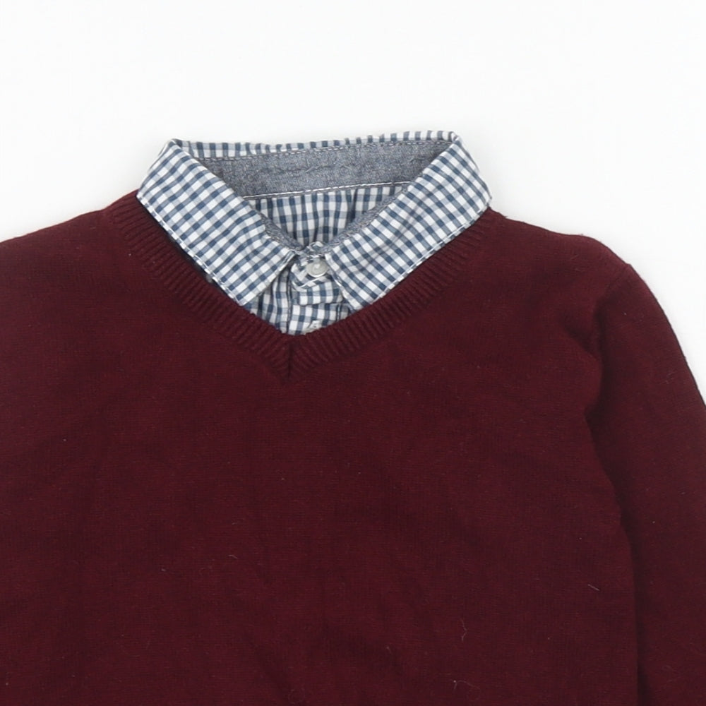 Dunnes Stores Boys Red Cotton Henley Jumper Size 18-24 Months Button