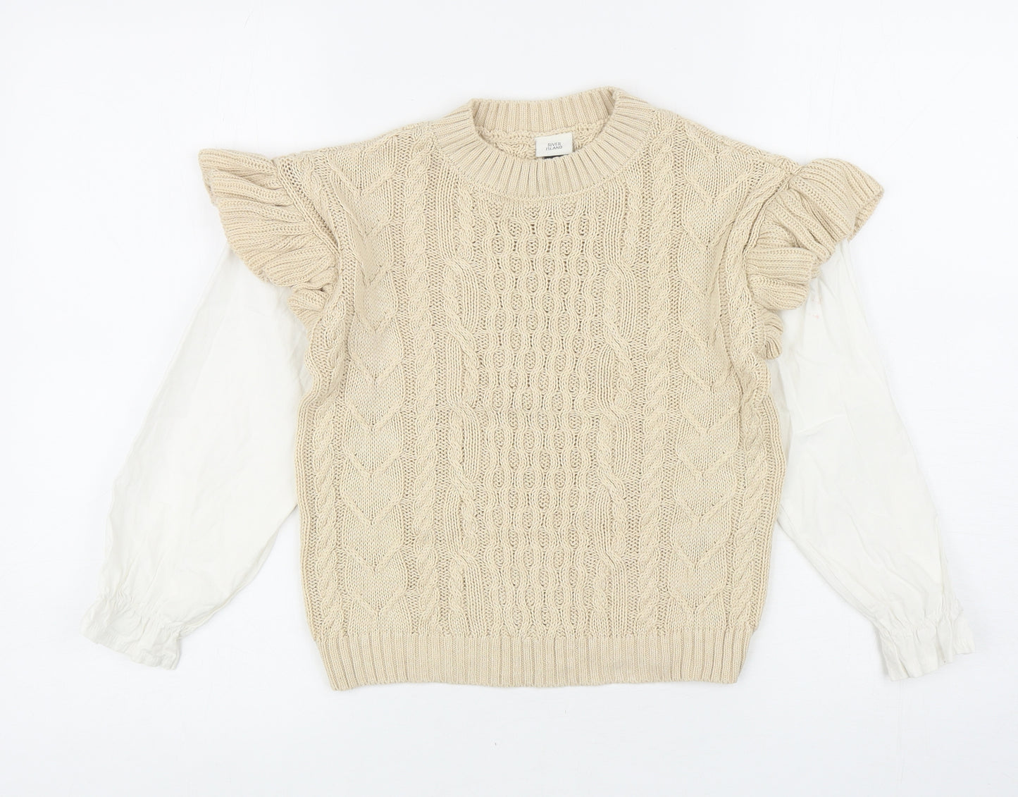 River Island Girls Beige Crew Neck Viscose Pullover Jumper Size 7-8 Years Pullover