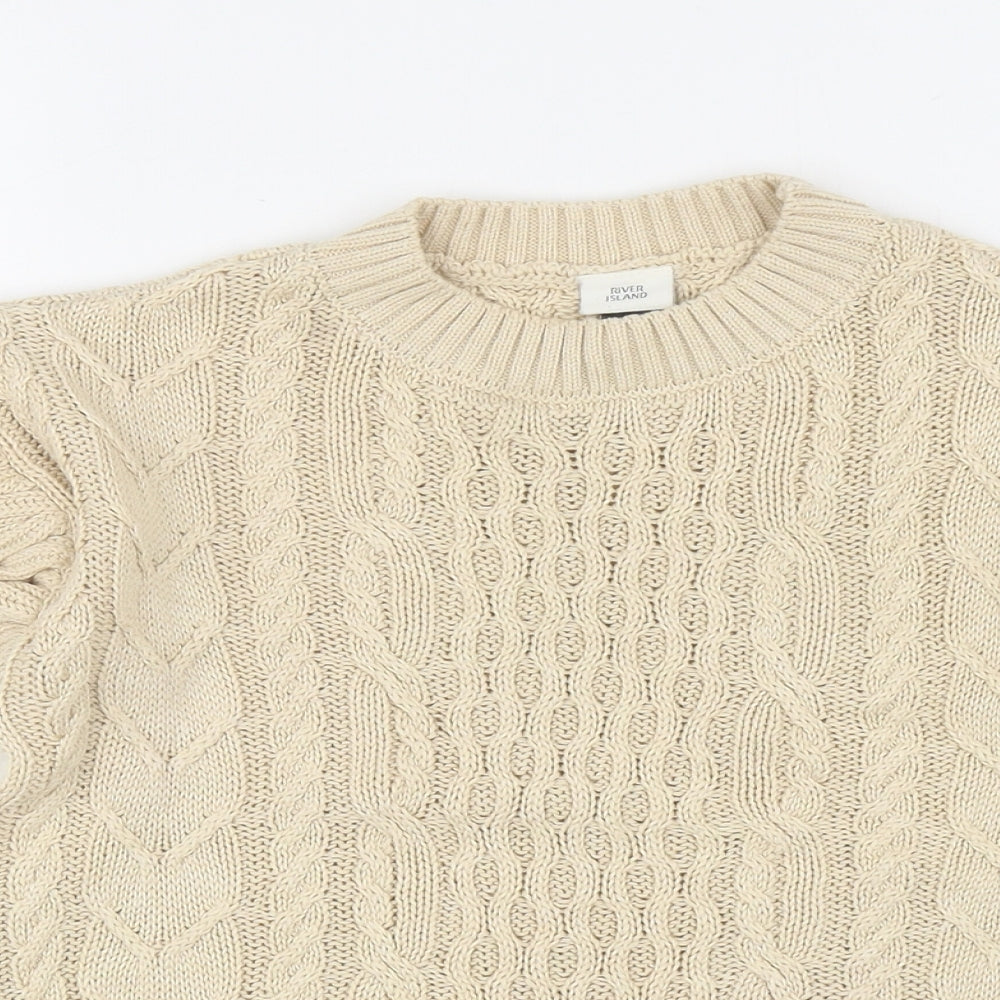River Island Girls Beige Crew Neck Viscose Pullover Jumper Size 7-8 Years Pullover