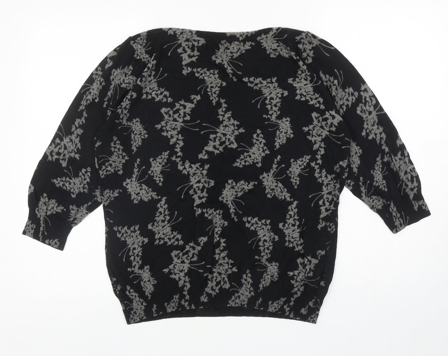 NEXT Womens Black Boat Neck Floral Cotton Pullover Jumper Size 18
