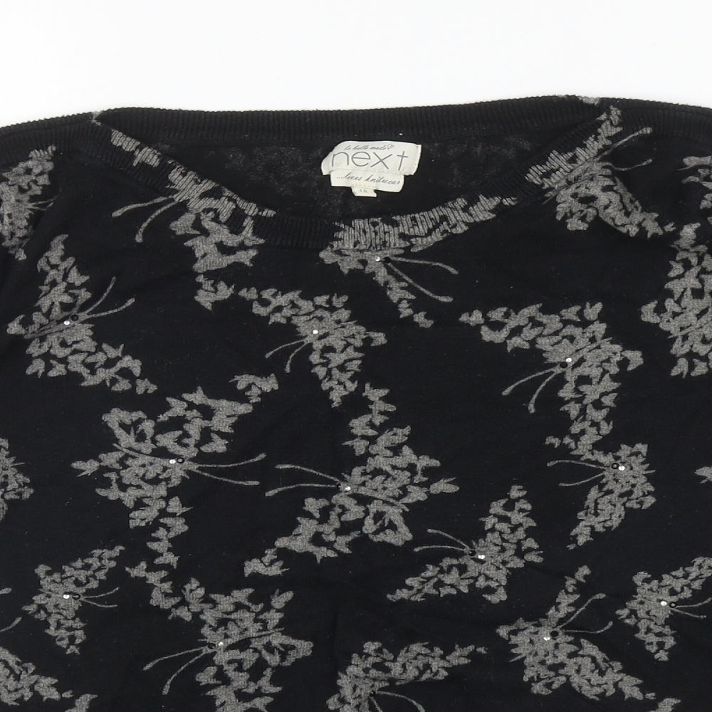 NEXT Womens Black Boat Neck Floral Cotton Pullover Jumper Size 18
