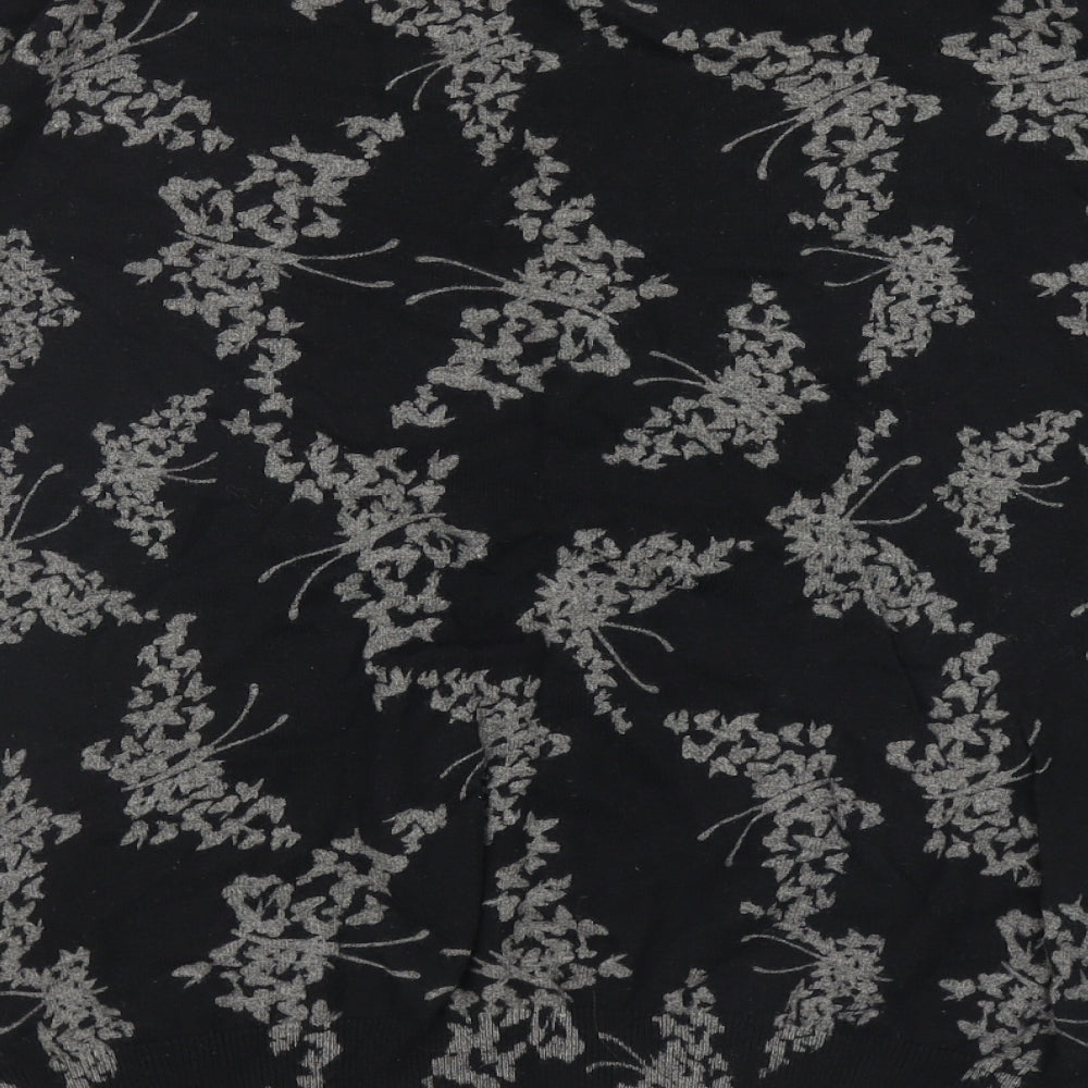 NEXT Womens Black Boat Neck Floral Cotton Pullover Jumper Size 18