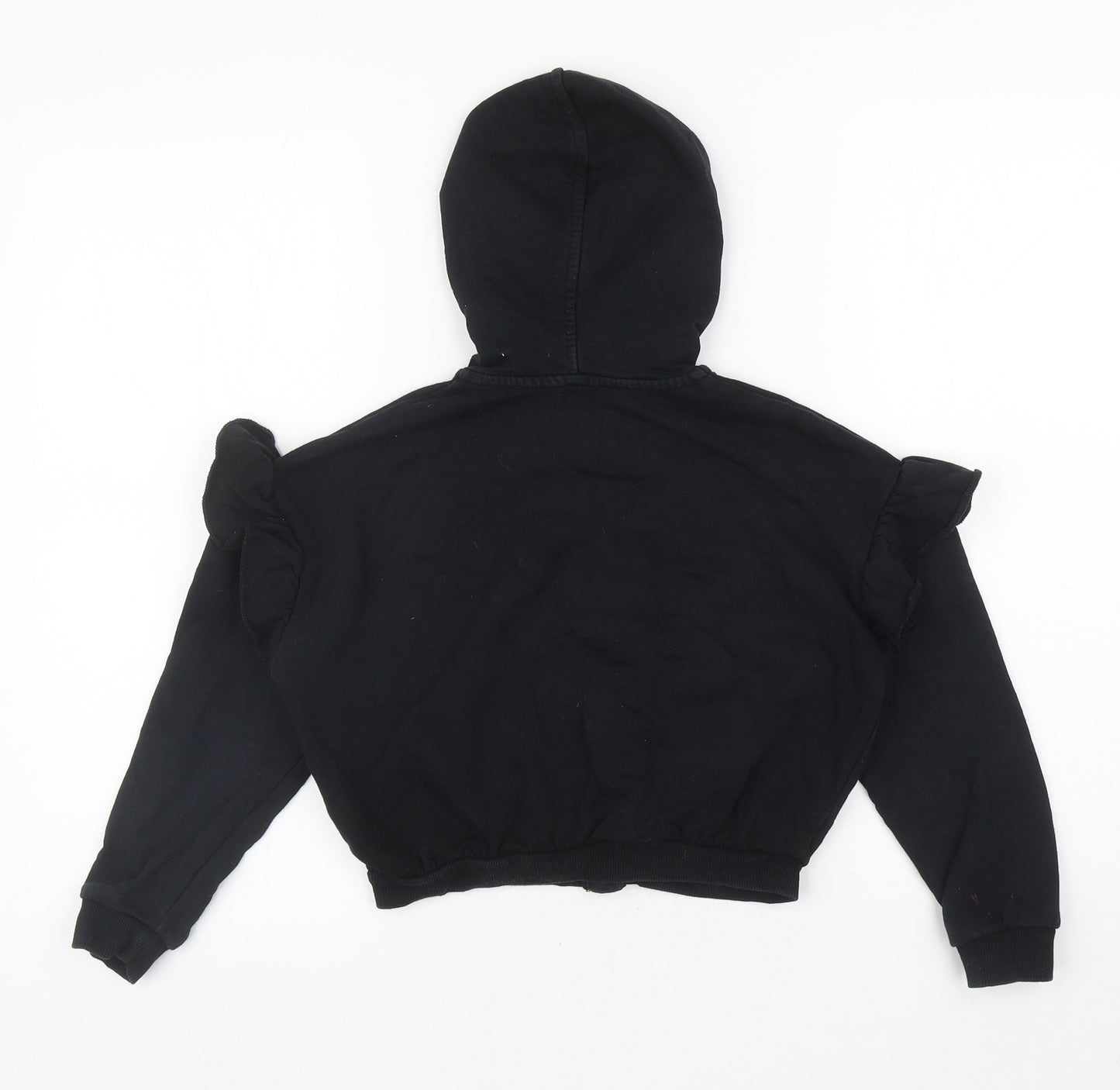 River Island Girls Black Cotton Full Zip Hoodie Size 7-8 Years Zip - Sassy, Cropped