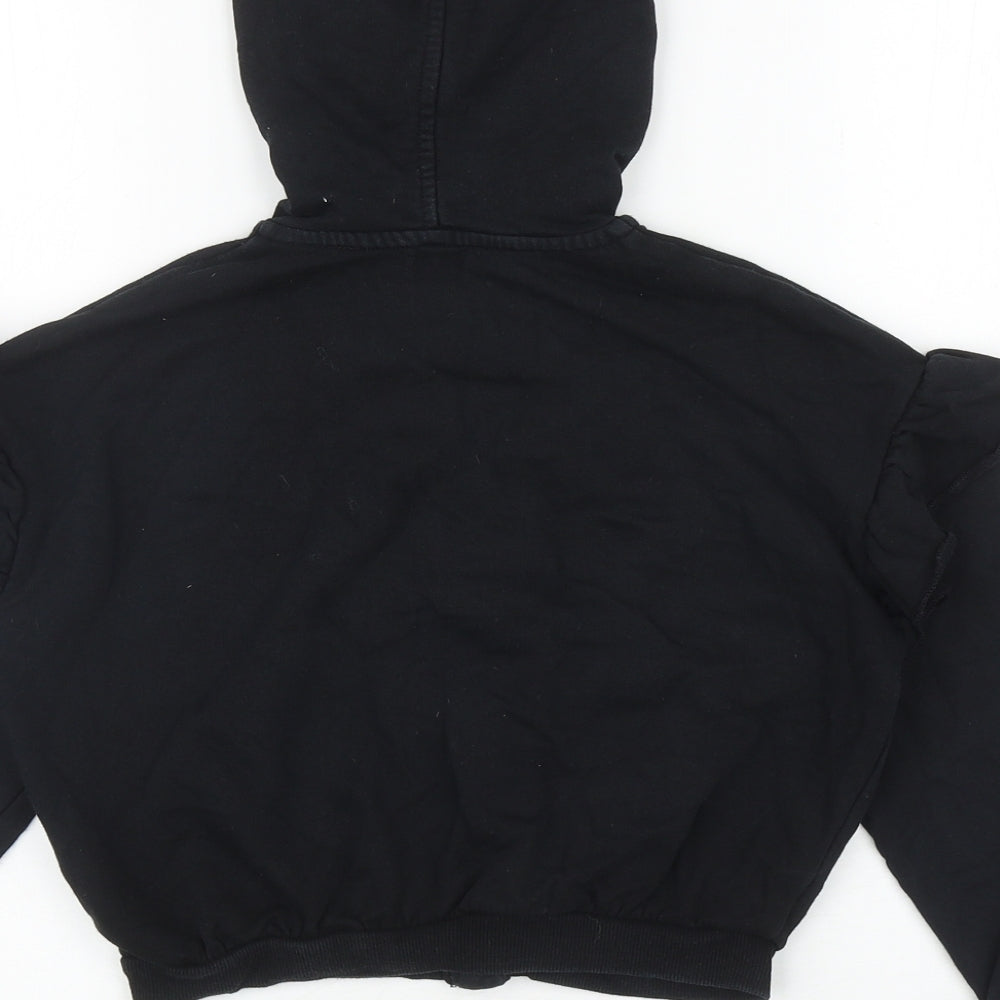 River Island Girls Black Cotton Full Zip Hoodie Size 7-8 Years Zip - Sassy, Cropped