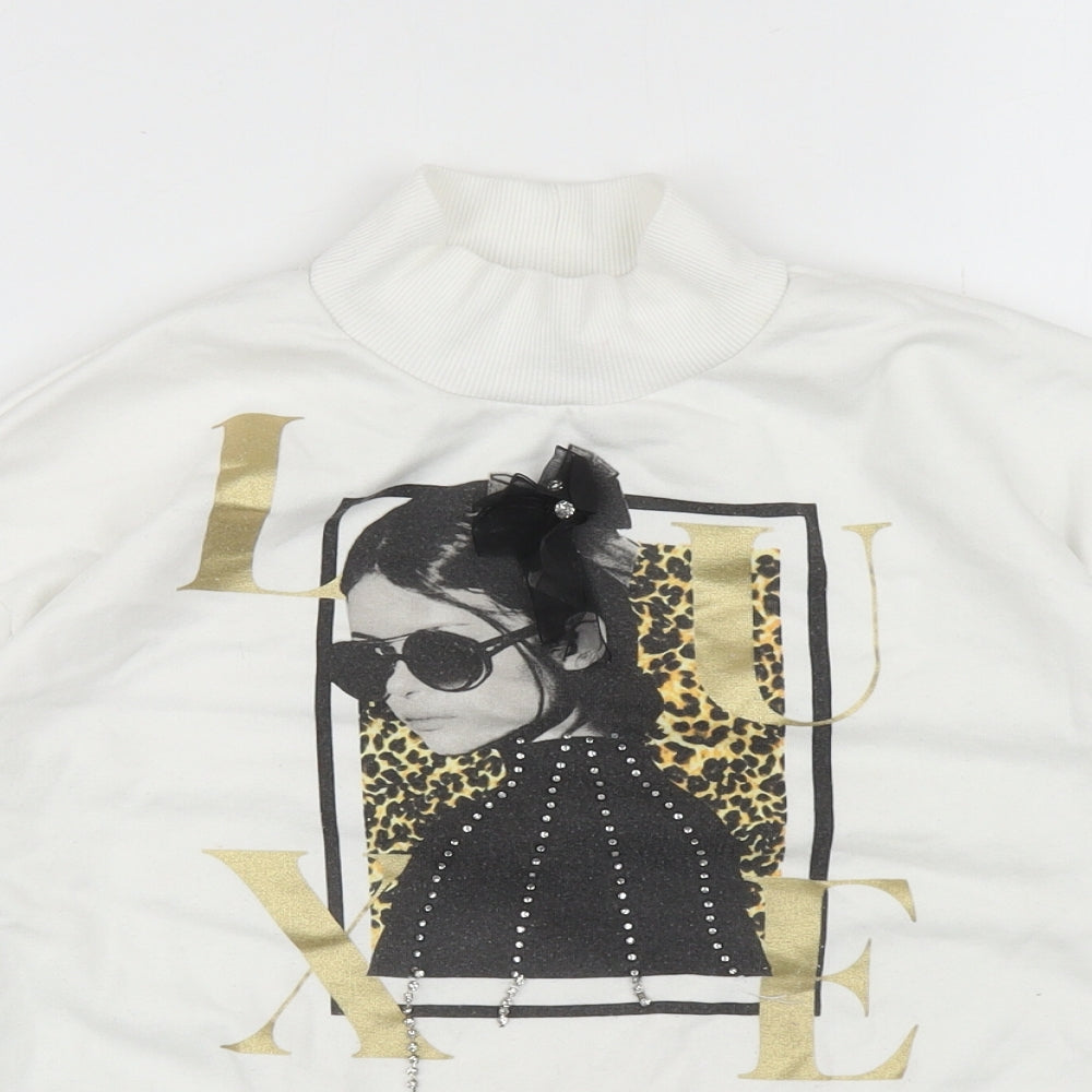 River Island Girls White Polyester Pullover Sweatshirt Size 9-10 Years Pullover - LUXE
