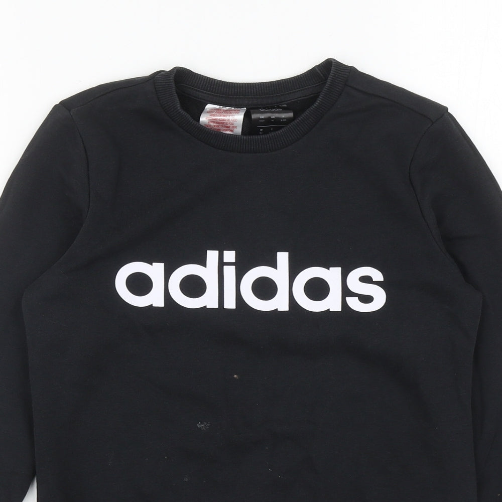 adidas Boys Black Cotton Pullover Sweatshirt Size 11-12 Years Pullover