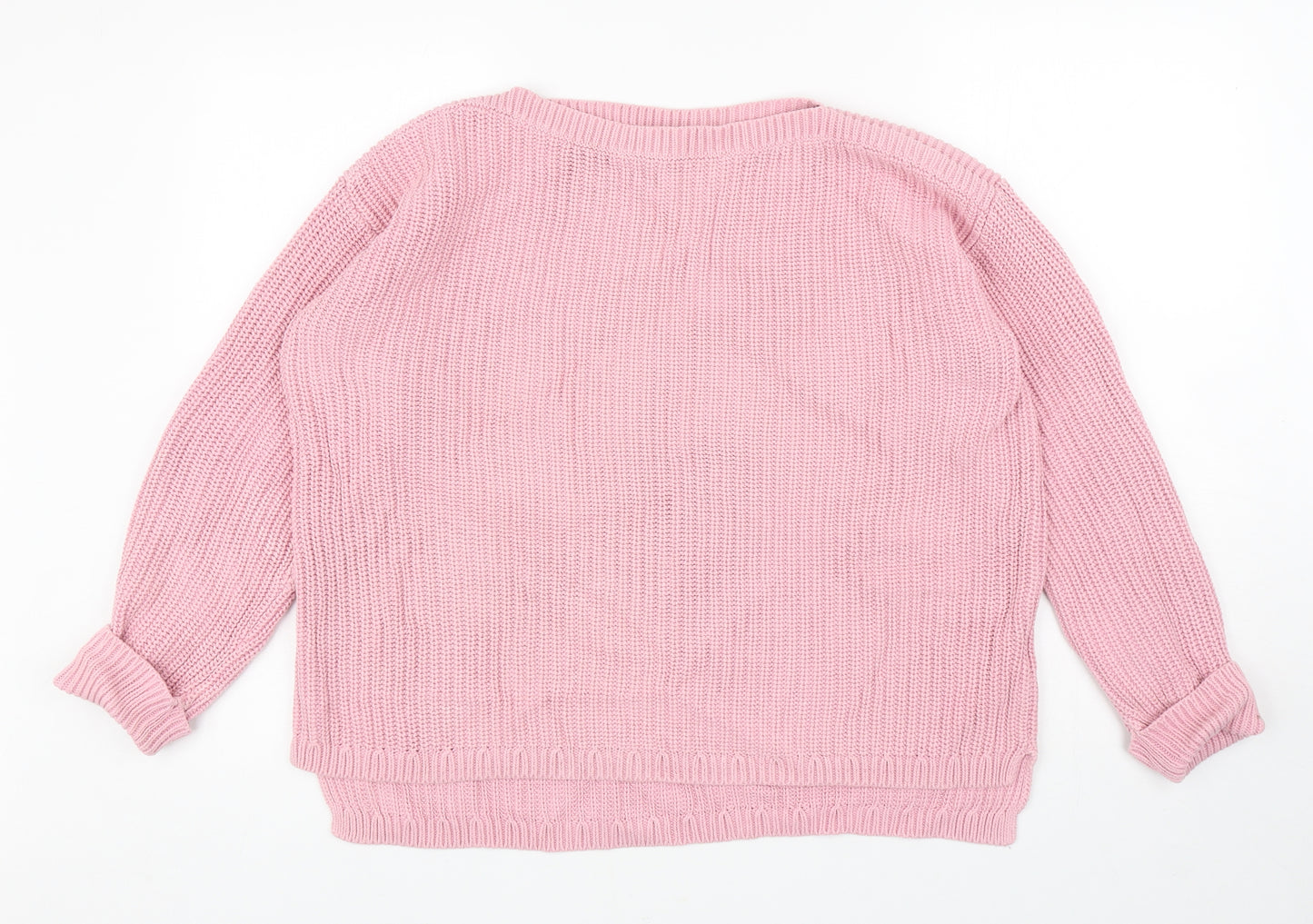 Marks and Spencer Womens Pink Boat Neck Cotton Pullover Jumper Size L
