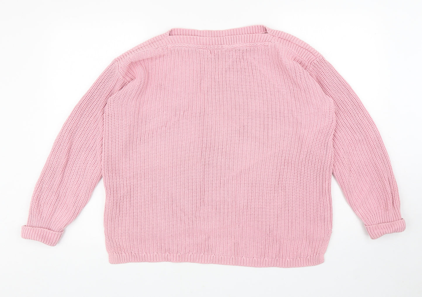 Marks and Spencer Womens Pink Boat Neck Cotton Pullover Jumper Size L