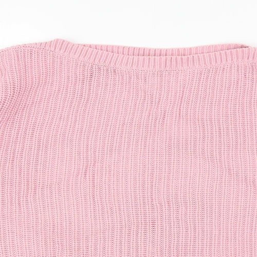 Marks and Spencer Womens Pink Boat Neck Cotton Pullover Jumper Size L