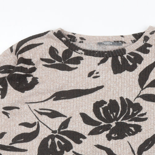 Nutmeg Womens Beige Round Neck Floral Polyester Pullover Jumper Size 14