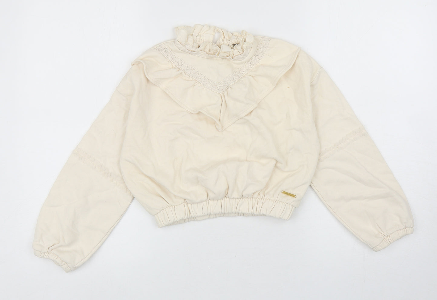 River Island Girls Ivory Cotton Pullover Sweatshirt Size 7-8 Years Button