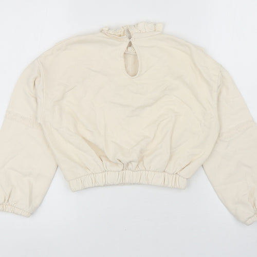 River Island Girls Ivory Cotton Pullover Sweatshirt Size 7-8 Years Button