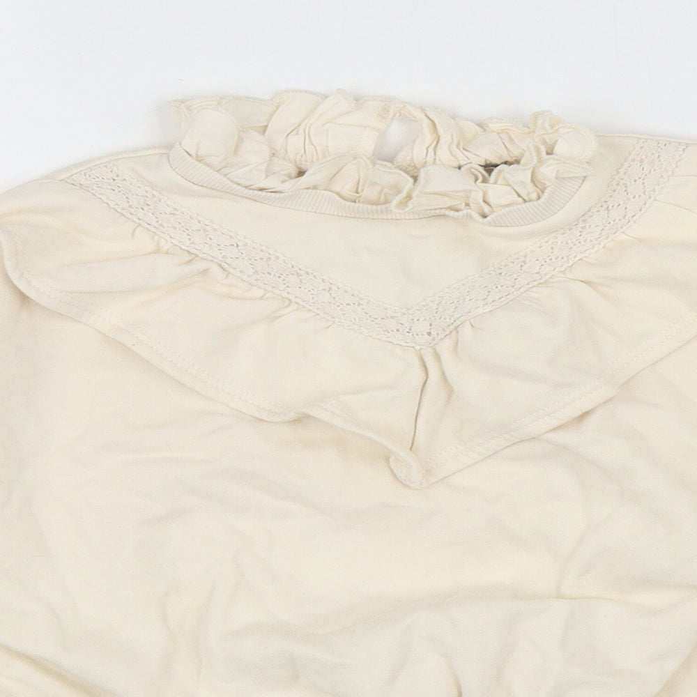 River Island Girls Ivory Cotton Pullover Sweatshirt Size 7-8 Years Button