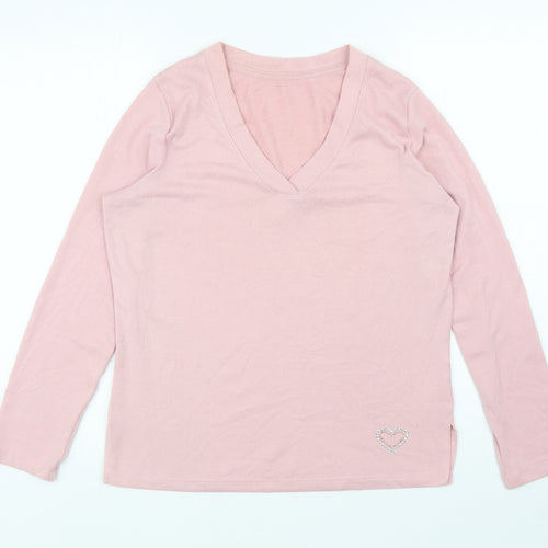 George Womens Pink V-Neck Polyester Pullover Jumper Size 8 - Heart