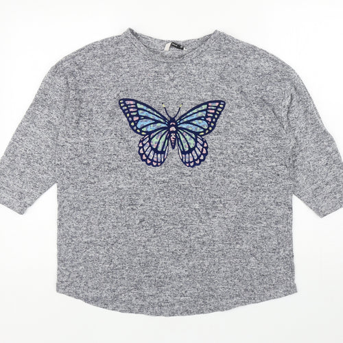 TU Womens Grey Crew Neck Viscose Pullover Jumper Size 14 - Butterfly
