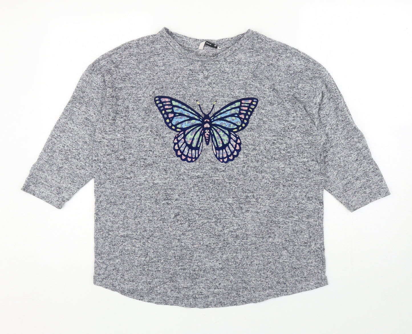 TU Womens Grey Crew Neck Viscose Pullover Jumper Size 14 - Butterfly