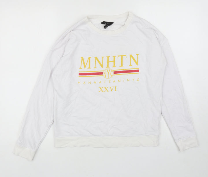 New Look Womens White Cotton Pullover Sweatshirt Size 10 Pullover - Manhattan