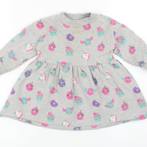 Blue Zoo Baby Grey Geometric Cotton Jacket Dress Size 12-18 Months Crew Neck Pullover - Unicorn Cakes