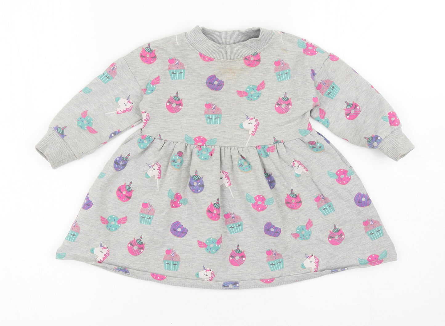 Blue Zoo Baby Grey Geometric Cotton Jacket Dress Size 12-18 Months Crew Neck Pullover - Unicorn Cakes