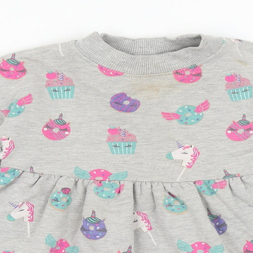 Blue Zoo Baby Grey Geometric Cotton Jacket Dress Size 12-18 Months Crew Neck Pullover - Unicorn Cakes