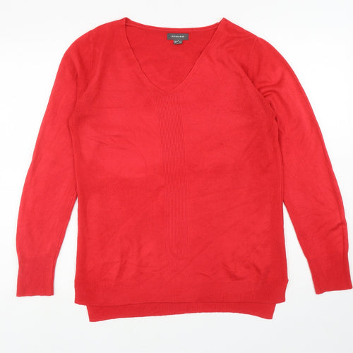 Primark Womens Red V-Neck Acrylic Pullover Jumper Size S