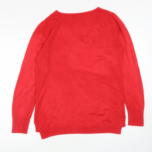 Primark Womens Red V-Neck Acrylic Pullover Jumper Size S