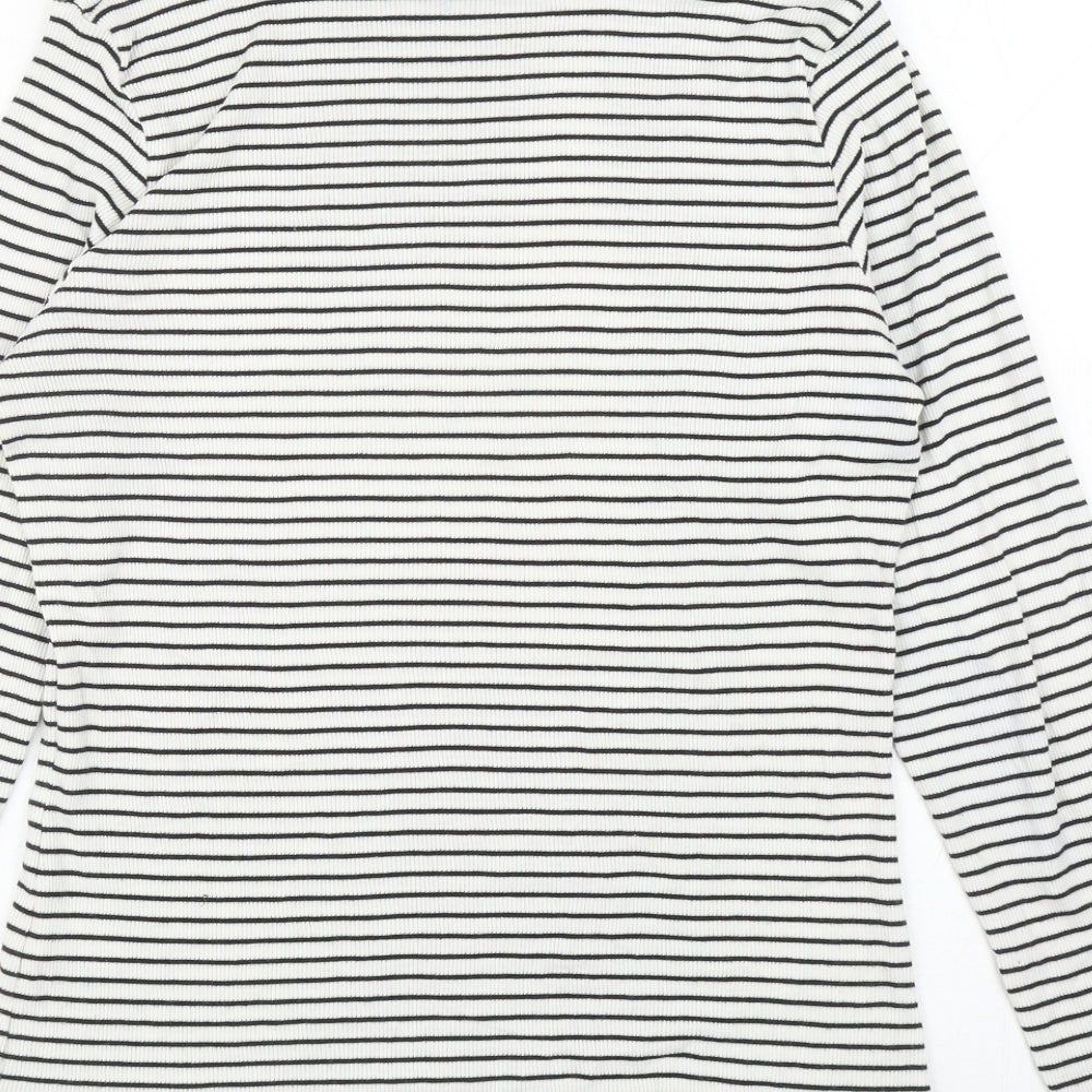 M&Co Womens White Striped Cotton Basic T-Shirt Size 16 Roll Neck