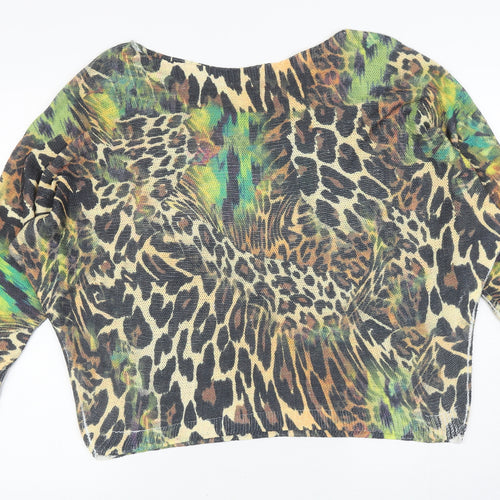 Preworn Womens Multicoloured Boat Neck Animal Print Polyester Pullover Jumper Size 8 - Leopard print
