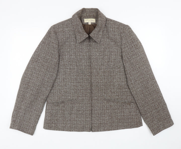 EWM Womens Brown Jacket Blazer Size 12 Zip