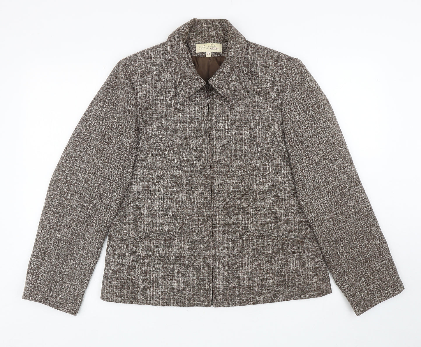 EWM Womens Brown Jacket Blazer Size 12 Zip