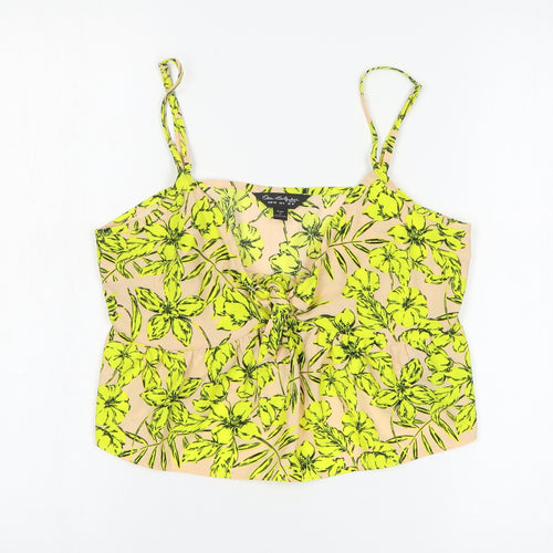 Miss Selfridge Womens Yellow Floral Polyester Cropped Tank Size 10 V-Neck