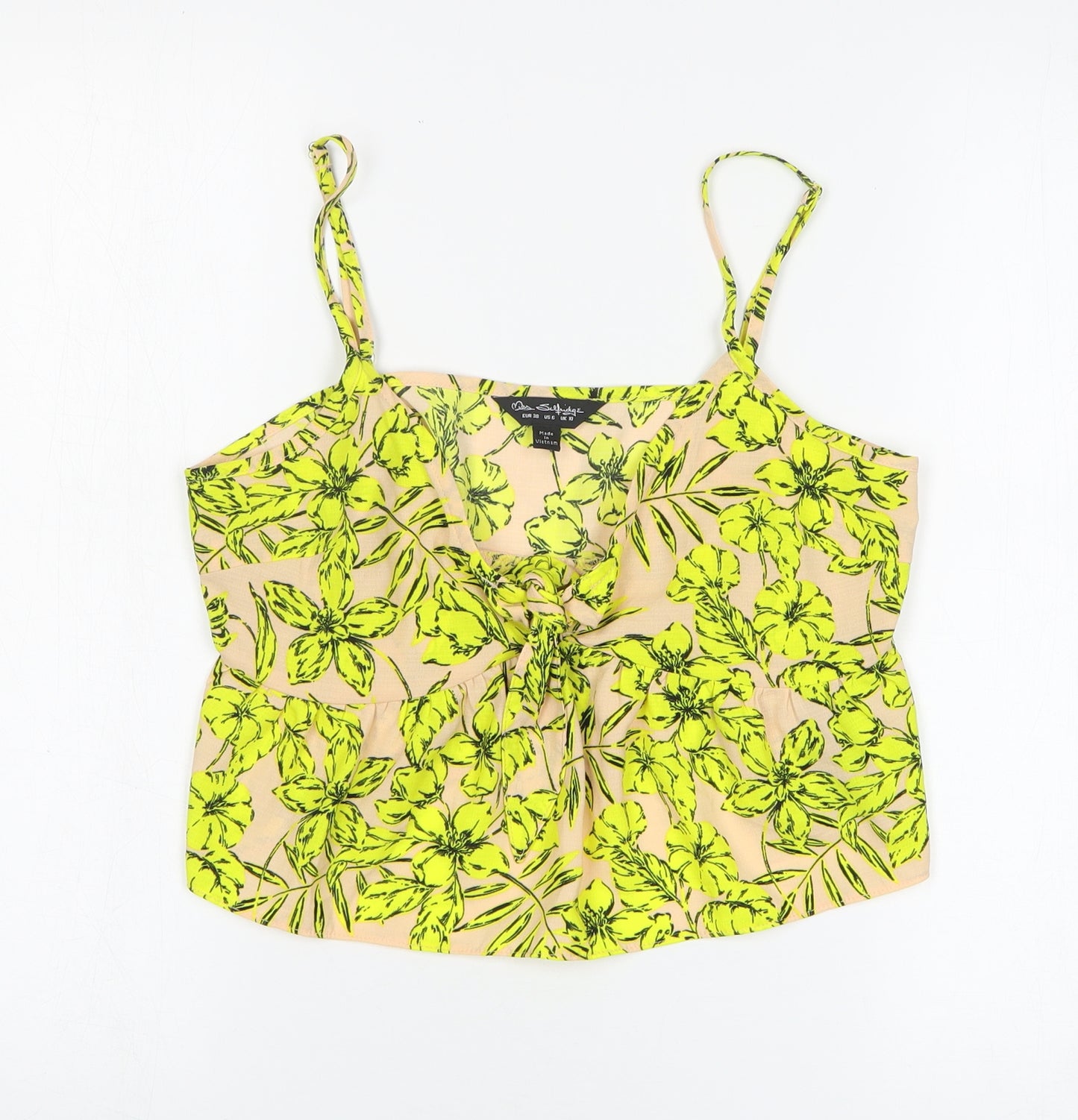 Miss Selfridge Womens Yellow Floral Polyester Cropped Tank Size 10 V-Neck