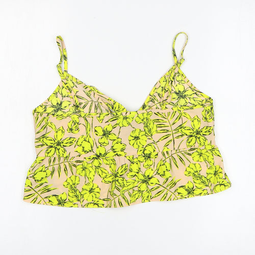 Miss Selfridge Womens Yellow Floral Polyester Cropped Tank Size 10 V-Neck