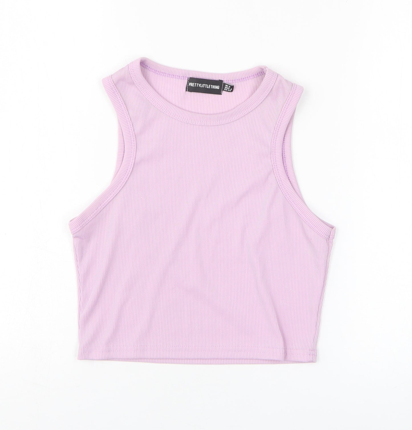 PRETTYLITTLETHING Womens Pink Polyester Cropped Tank Size 8 Round Neck