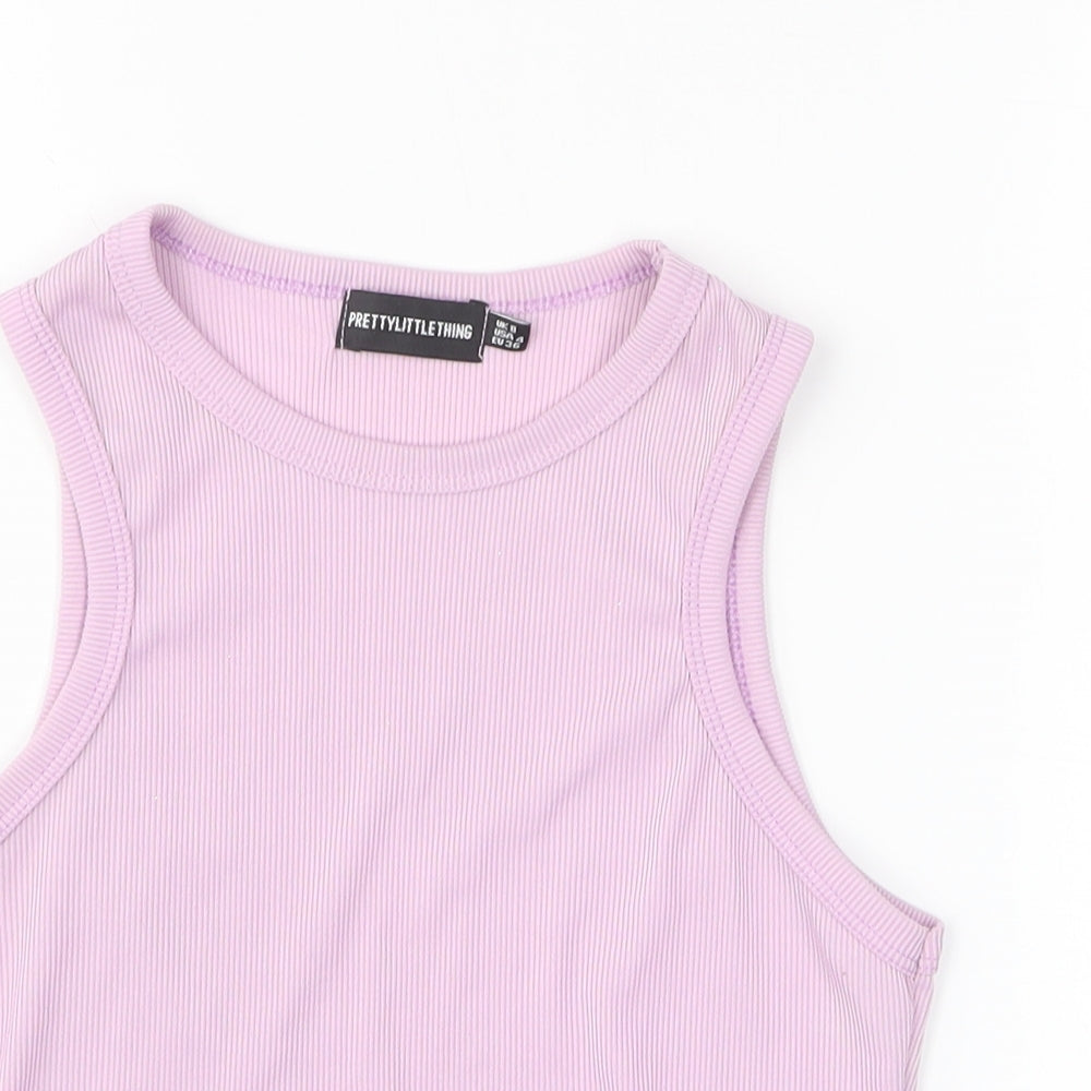 PRETTYLITTLETHING Womens Pink Polyester Cropped Tank Size 8 Round Neck