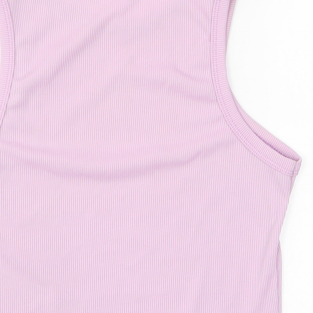 PRETTYLITTLETHING Womens Pink Polyester Cropped Tank Size 8 Round Neck
