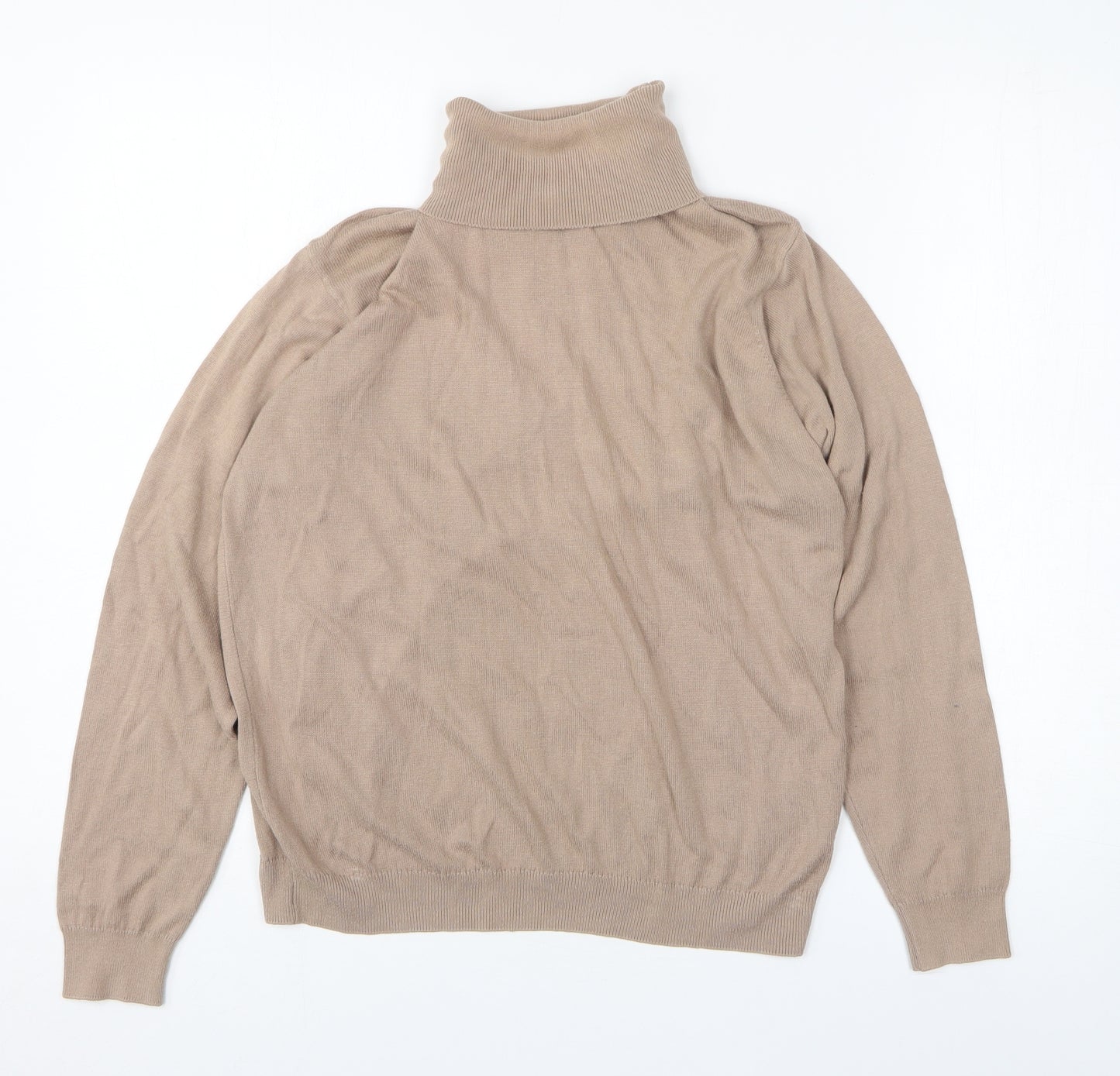 Marks and Spencer Womens Beige Roll Neck Cotton Pullover Jumper Size 14