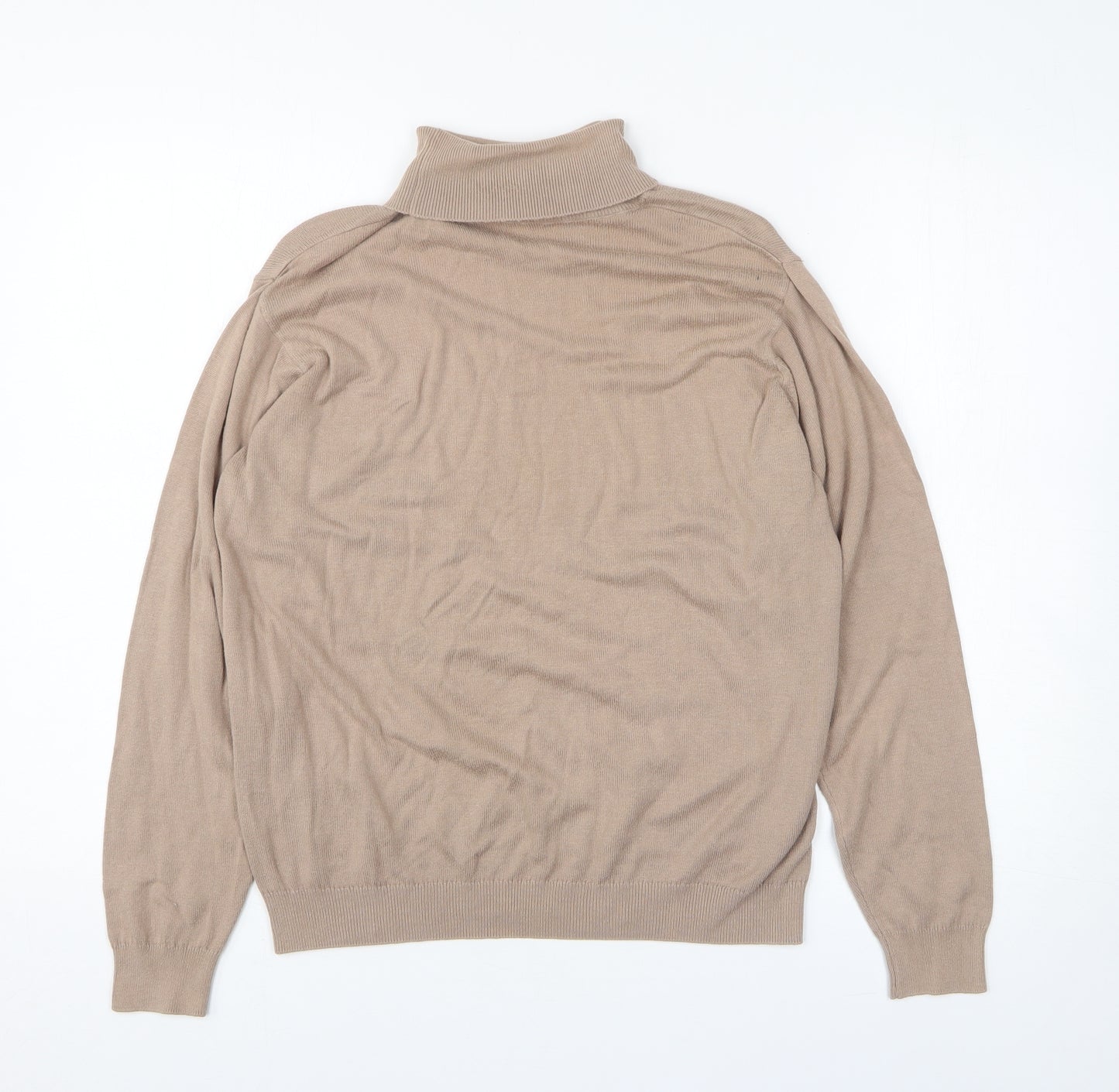 Marks and Spencer Womens Beige Roll Neck Cotton Pullover Jumper Size 14