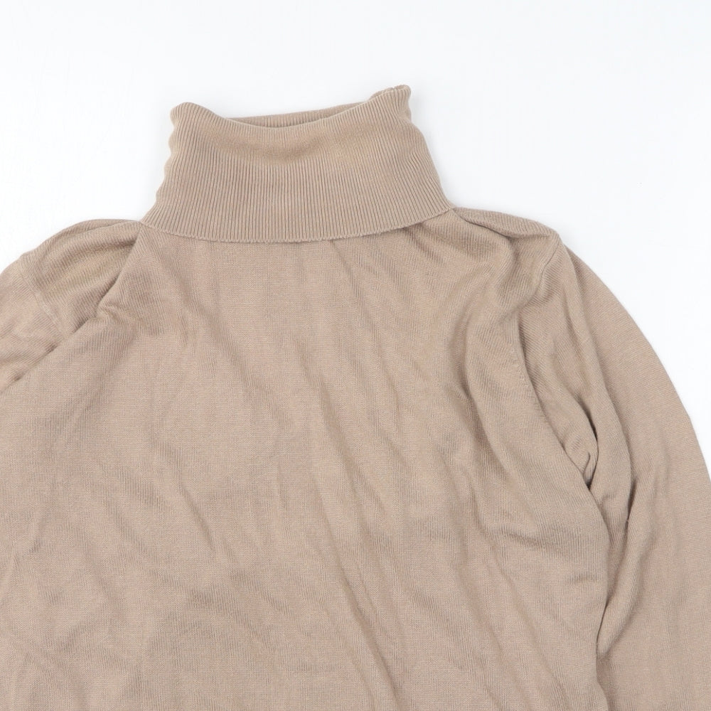 Marks and Spencer Womens Beige Roll Neck Cotton Pullover Jumper Size 14
