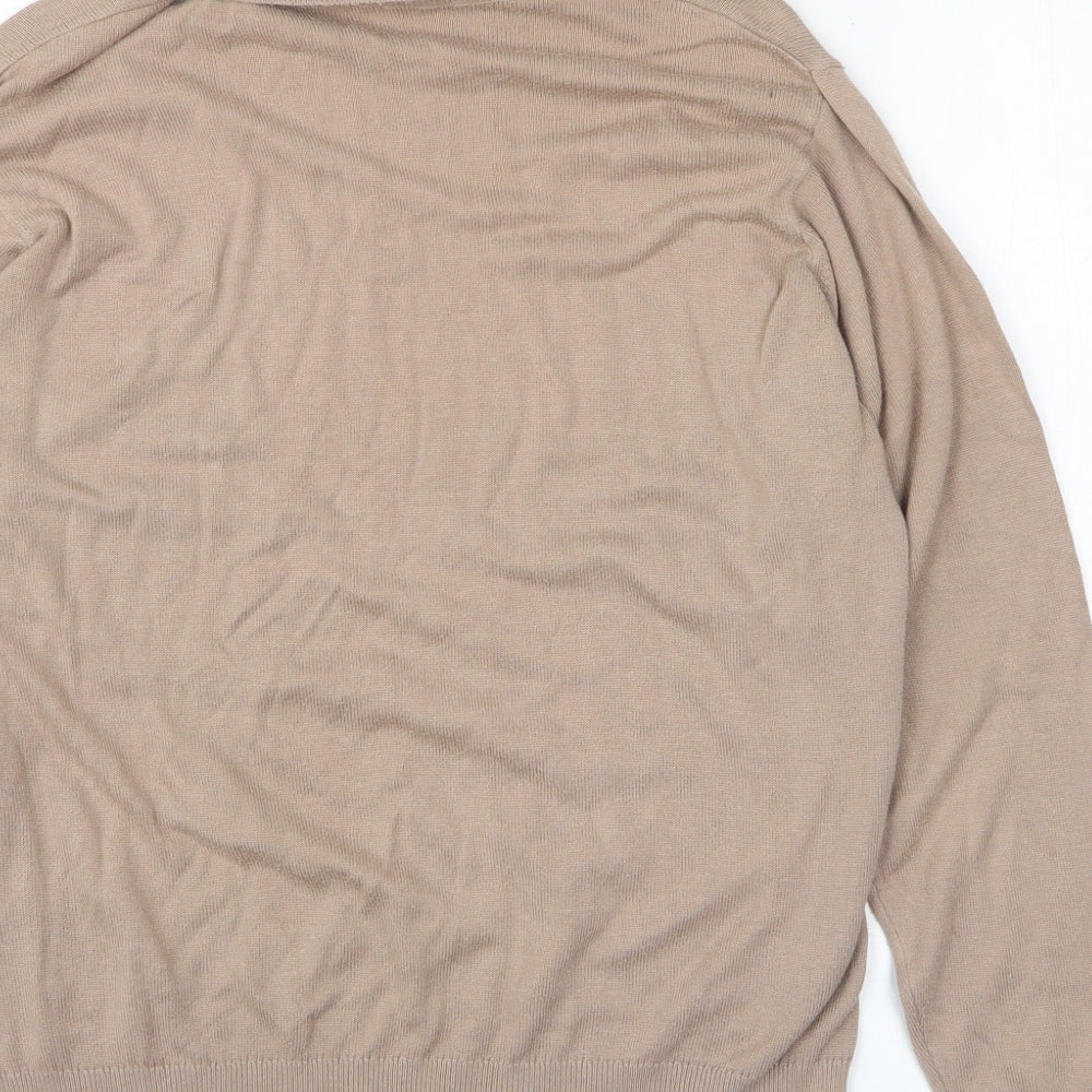 Marks and Spencer Womens Beige Roll Neck Cotton Pullover Jumper Size 14