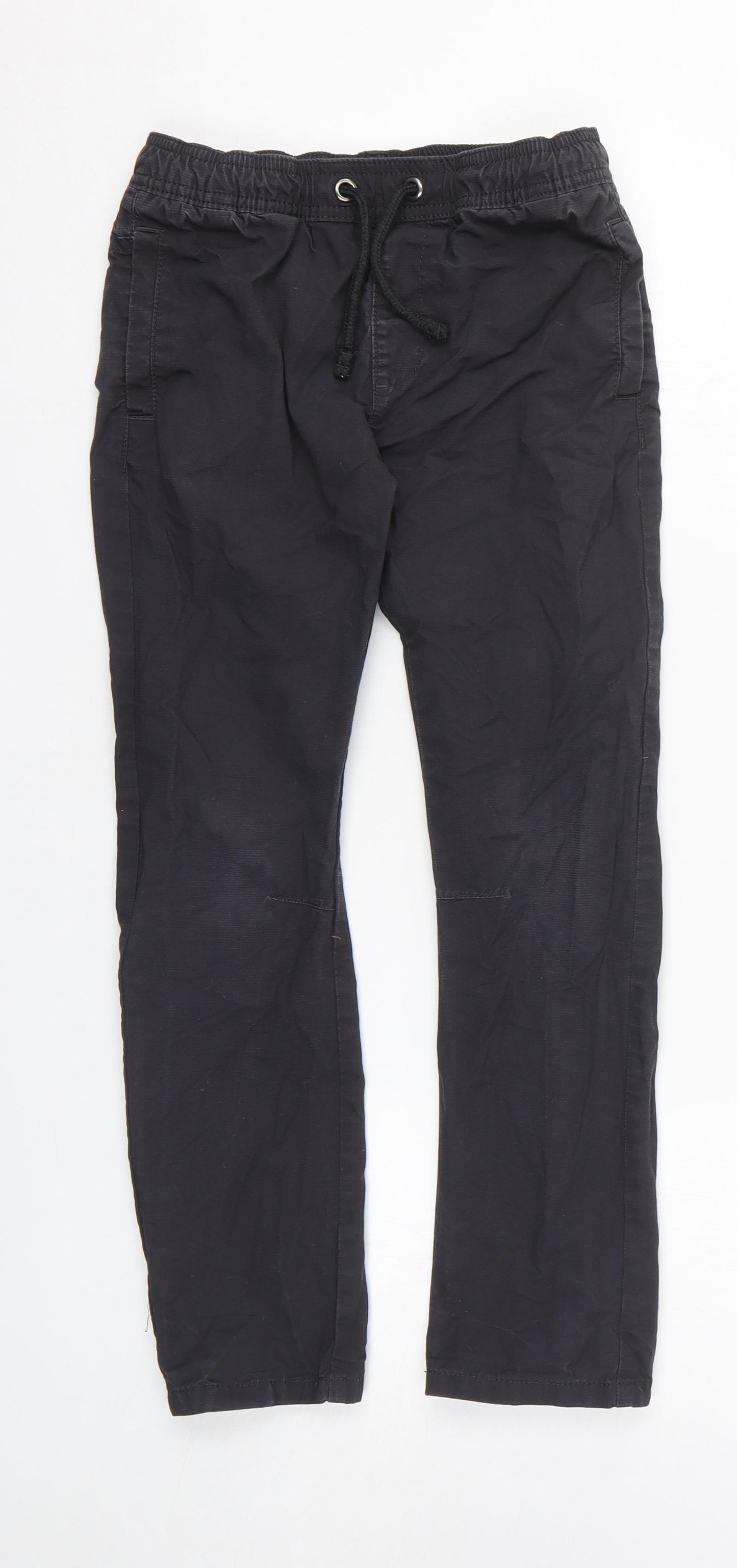 Marks and Spencer Boys Black 100% Cotton Cargo Trousers Size 8-9 Years Regular Drawstring
