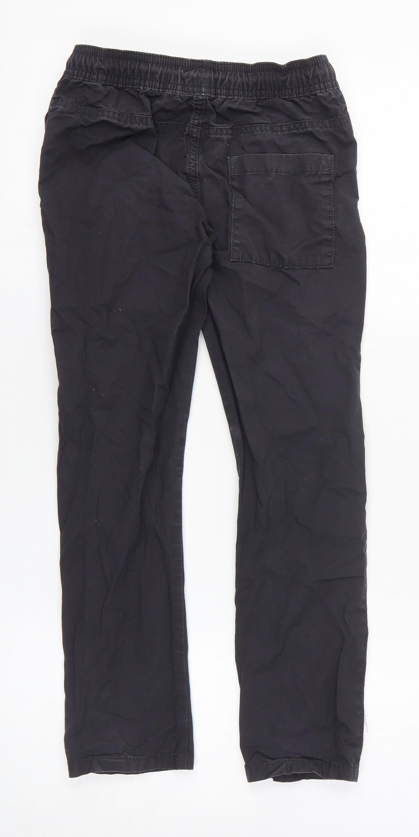 Marks and Spencer Boys Black 100% Cotton Cargo Trousers Size 8-9 Years Regular Drawstring